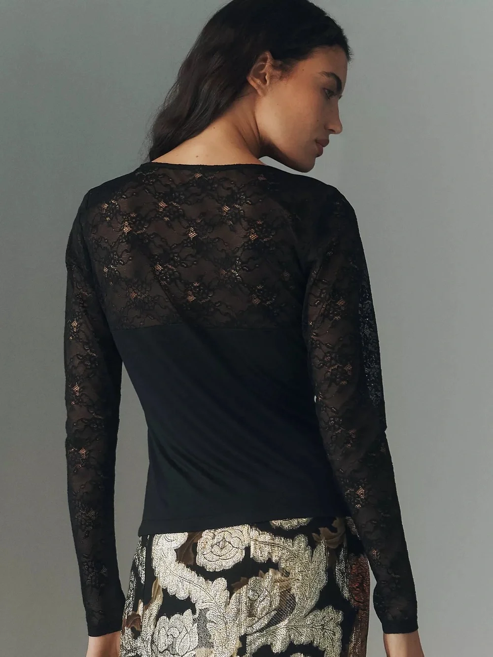 Anthropologie Long-Sleeve Lace Mix Top